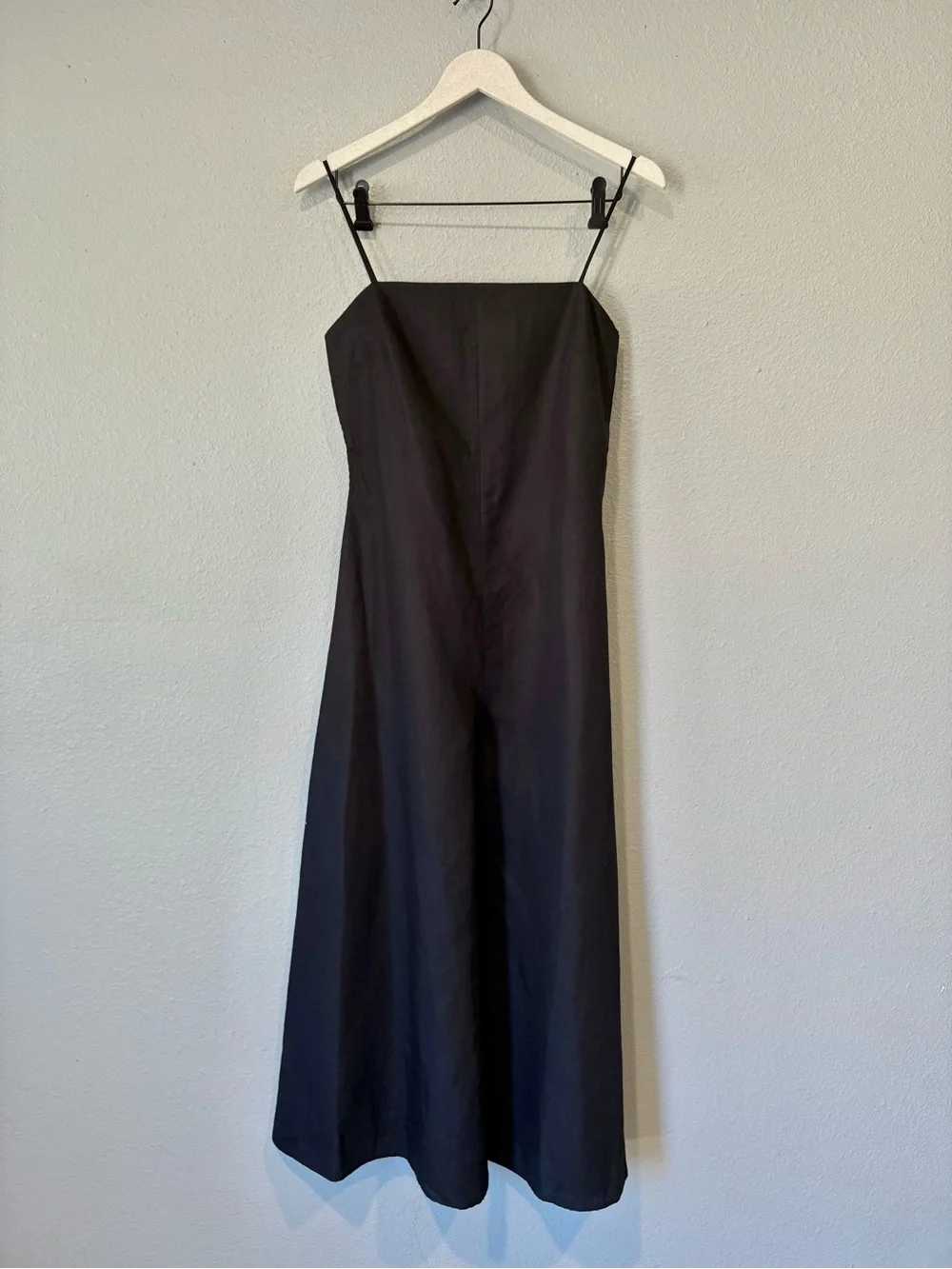 NEW COS Square Neck Linen Blend Black Minimalist Wide Leg Jumpsuit size 4